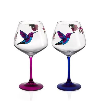 Gin & Tonic Flying Gems Kristallglas 580 ml in blau rosa 2er Set