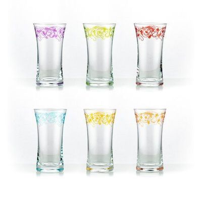 Longdrinks Grace ( bunte Gravur) 340 ml 6er Set Kristallglas Crystalex Bohemia