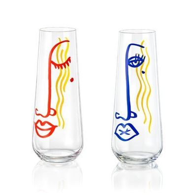 Prosecco Sektgläser Blonde Kristallglas 2 verschiedene Dekorationen 250 ml 2er Set