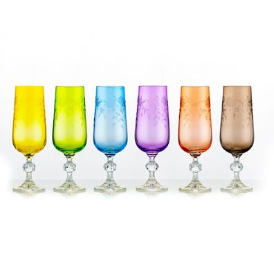 Sektgläser Floral Claudia 180 ml 6er Set Kristallglas Bohemia Crystalex