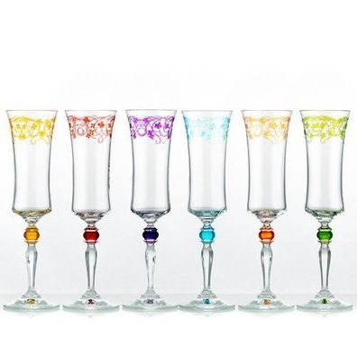 Sektgläser Grace ( bunte Gravur) 190 ml 6er Set Kristallglas Crystalex Bohemia