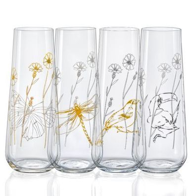 Sektgläser Meadow Kristallglas 4 verschiedene Dekorationen gold matt 250 ml 4er Set