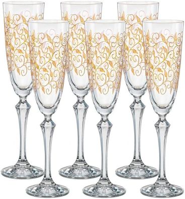 Sektgläser Model Leaves Gold 200 ml 6er Set Kristallglas Bohemia Crystalex