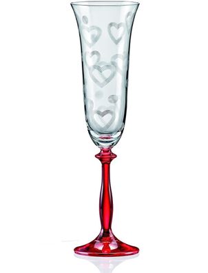 Sektglas 2 x 190 ml Love (Herz, roter Fuß) Kristallglas Bohemia Crystalex