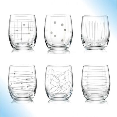 Wassergläser Elements 300 ml 6er Set verschiedene Ornamente Kristallglas Bohemia