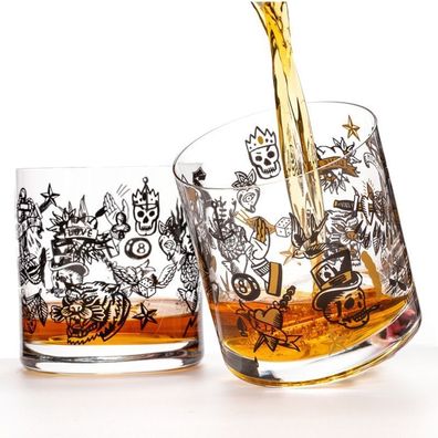 Wassergläser Whiskygläser Tattoo Kristallglas 410 ml 2er Set Kristallglas Bohemia