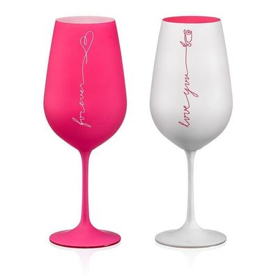 Weingläser Love Kristallglas in pink-weiß 550 ml 2er Set Bohemia Crystalex