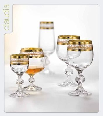 Weingläser Weißweingläser Claudia Gold 190 ml 6er Set Kristallglas Bohemia Crystalex