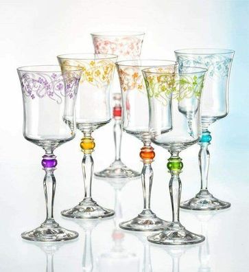 Weinglas Grace ( bunte Gravur) 250 ml 6er Set Kristallglas Crystalex Bohemia