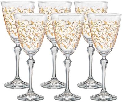 Weißweingläser Leaves Gold 6er Set 250 ml Kristallglas Bohemia Crystalex