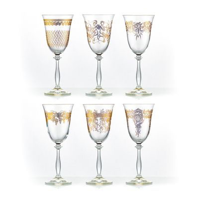 Weißweingläser Royal verschiedenen Ornamenten in Gold 250 ml 6er Set Bohemia Crystal