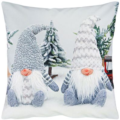 Kissenhülle Kissen Kissenbezug 40x40 Weihnachten Dekokissen Winter Wichtel Grau