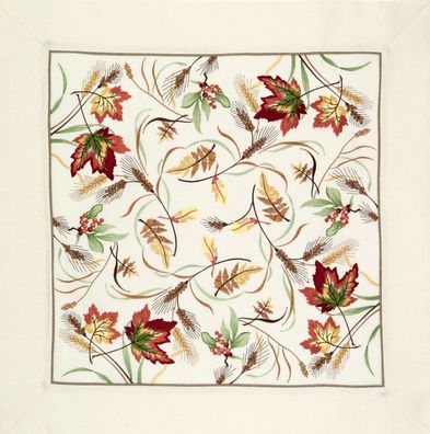 Tischdecke Beige Herbstlich Bestickt Mitteldecke 85x85 Tischwäsche Bunte Blätter