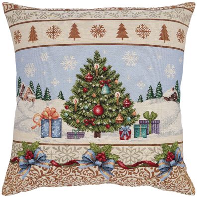 Gobelin Kissenbezug Weihnachten 45x45 Kissenhülle Tanne Geschenk Made in Germany