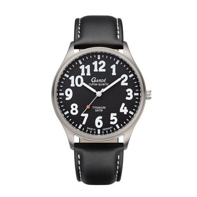 Garde Herren Armbanduhr Titan 17-74 Ronda-Werk Lederband sehbehinderten gerecht