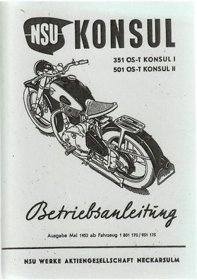 Bedienungsanleitung NSU Konsul 351 / 501, 351 OS-T Konsul I 501 OS-T Konsul II