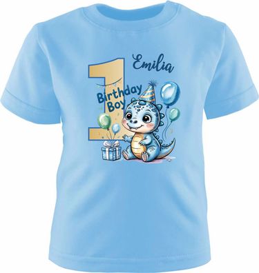 Kinder Geburtstagsshirt kurzarm HAPPY Birthday DINO mit Namen und Geburtstagszahl