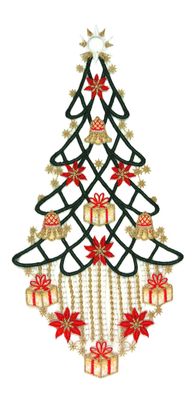 Fensterbild Weihnachten Plauener Spitze Fensterdekoration Geschenke Baum 32 cm