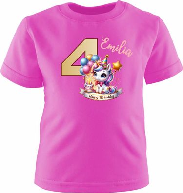 Kinder Geburtstagsshirt kurzarm HAPPY Birthday Einhorn mit Namen und Geburtstagszahl