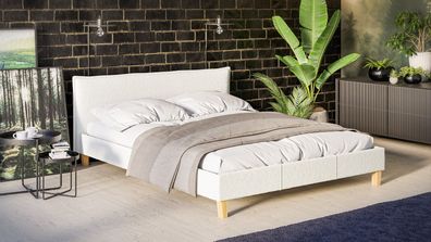 Gabriella - Polsterbett Boucle Stoff Füße aus Massivholz