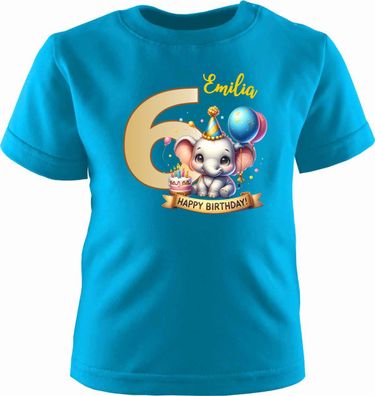 Kinder Geburtstagsshirt kurzarm HAPPY Birthday Elefant mit Namen und Geburtstagszahl