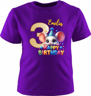 Kinder Geburtstagsshirt kurzarm HAPPY Birthday MAUS mit Namen und Geburtstagszahl