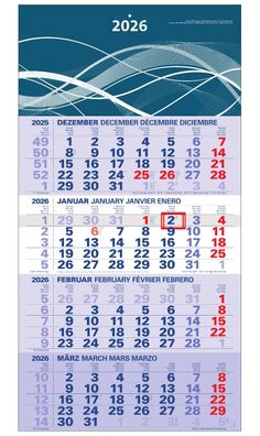 der blaue 4-Monatskalender Kompakt 2026 blauer Bürokalender großer Wandkalender