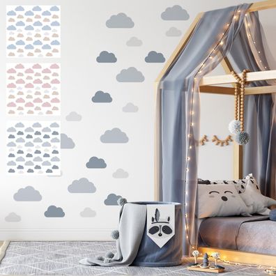 Muralo Wandufkleber Set für Kinderzimmer Bunte WOLKEN Wandstickers Wandtattoos