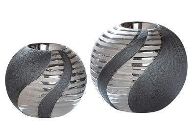 Gilde Teelichtleuchter "Sevilla" anthrazit/silber Länge 9,8 cm Breite 9,8 cm