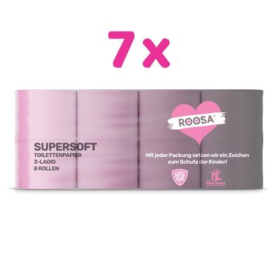 ROOSA Supersoft Toilettenpapier in rosa, 7x 8 Rollen, 3-lagig / 130 Blatt