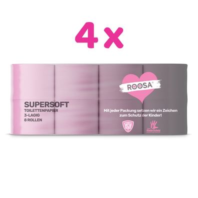 ROOSA Supersoft Toilettenpapier in rosa, 4x 8 Rollen, 3-lagig / 130 Blatt