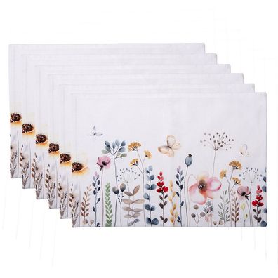 Clayre & Eef Tischsets 6er Set 48x33 cm Weiß Grün Baumwolle Blumen (Gr. (6) 48x33 cm)