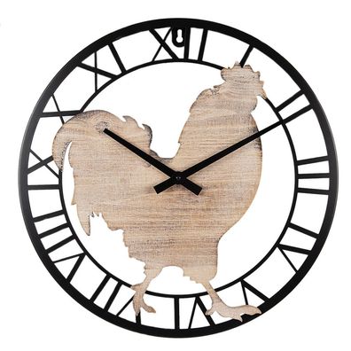 Clayre & Eef Wanduhr Ø 50 cm Braun Schwarz MDF Huhn