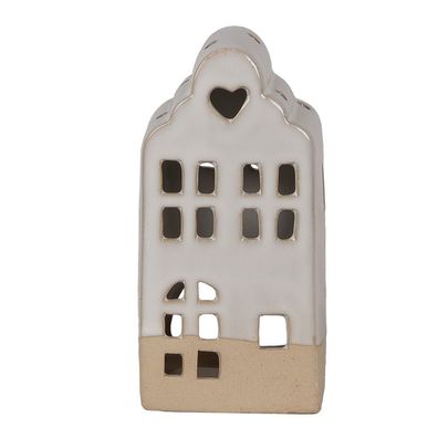Clayre & Eef Teelichthalter Haus 7x6x14 cm Beige Keramik (Gr. 7x6x14 cm)