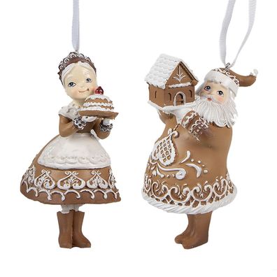 Clayre & Eef Weihnachts-Anhänger 2er-Set 13 cm Braun Kunststoff Pfefferkuchenmann