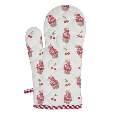 Clayre & Eef Ofenhandschuh 18x30 cm Rot Baumwolle Cupcakes