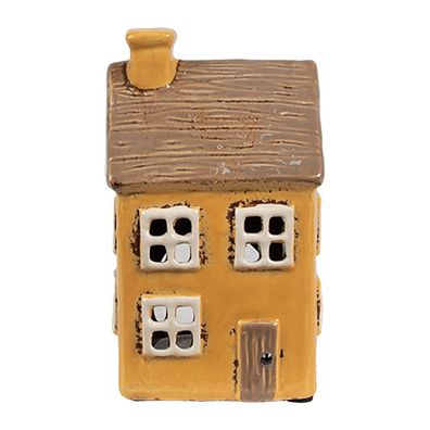 Clayre & Eef Teelichthalter Haus 9x9x15 cm Gelb Braun Keramik (Gr. 9x9x15 cm)