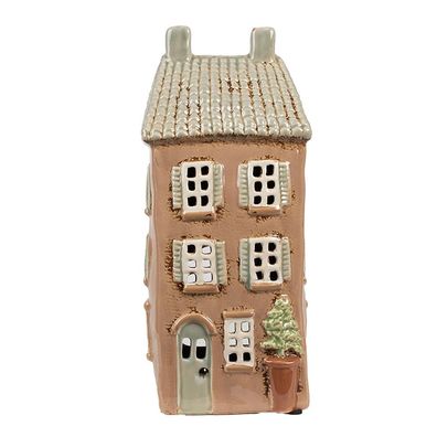 Clayre & Eef Teelichthalter Haus 12x9x28 cm Braun Beige Keramik (Gr. 12x9x28 cm)