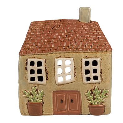 Clayre & Eef Teelichthalter Haus 17x10x19 cm Grün Orange Keramik (Gr. 17x10x19 cm)