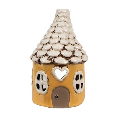 Clayre & Eef Teelichthalter Haus Ø 11x17 cm Gelb Keramik (Gr. Ø 11x17 cm)