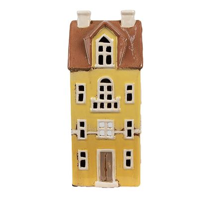 Clayre & Eef Teelichthalter Haus 11x9x25 cm Gelb Braun Keramik (Gr. 11x9x25 cm)