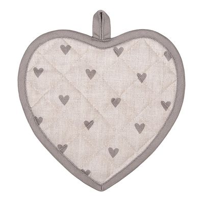 Clayre & Eef Topflappen 20x20 cm Beige Grau Baumwolle Herzen (Gr. 20x20 cm)