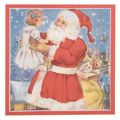 Clayre & Eef Servietten Papier 20er Set 33x33 cm Blau Rot Papier Weihnachtsmann