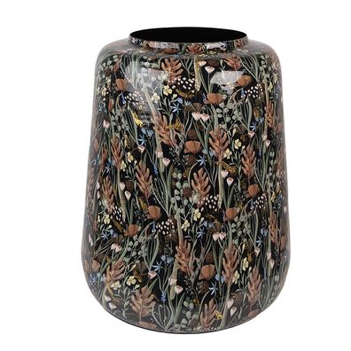 Clayre & Eef Vase Ø 31x40 cm Schwarz Braun Metall Blumen (Gr. Ø 31x40 cm)