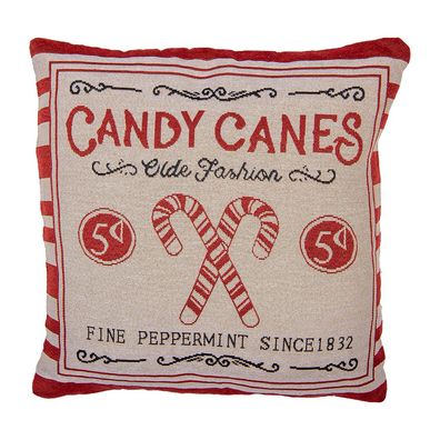 Clayre & Eef Kissenbezug 44x44 cm Beige Rot Polyester Zuckerstange Weihnachten