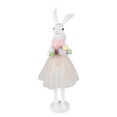 Clayre & Eef Dekorationsfigur Kaninchen 76 cm Weiß Kunststoff Macarons