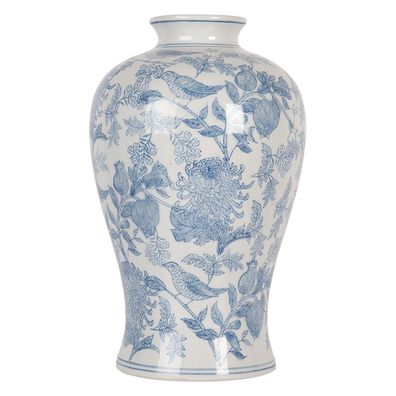 Clayre & Eef Vase Ø 17x32 cm Weiß Blau Keramik Vögel auf Zweigen (Gr. Ø 17x32 cm)