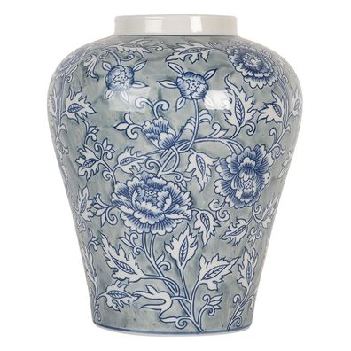 Clayre & Eef Vase Ø 21x26 cm Blau Keramik Blumen (Gr. Ø 21x26 cm)