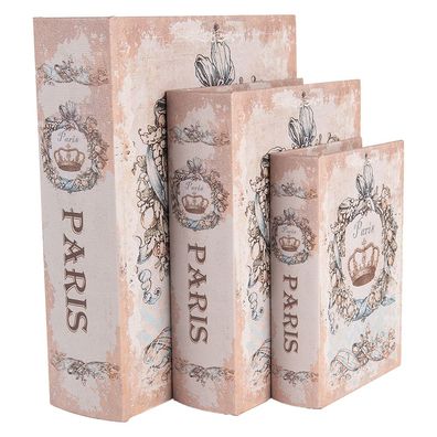 Clayre & Eef Aufbewahrungsbox 3er Set Bücher 27 /22 /17 cm Beige Holz