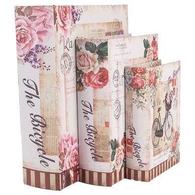 Clayre & Eef Aufbewahrungsbox 3er Set 27/22/ 17 cm Beige Holz Fahrrad
